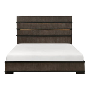 English Elm Two-tone Oak Veneer Queen Bed with Led Headboard for Modern Industrial Bedroom B011S01411