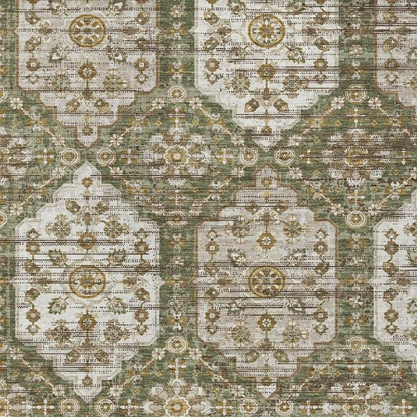 HomeRoots 5 X 8 Olive Damask Polyester Area Rug Washable Stain Resistant Indoor Outdoor 734711