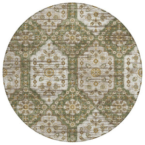8 Foot Round Damask Polyester Area Rug Stain Resistant for Indoor Outdoor Use
