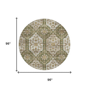 8 Foot Round Damask Polyester Area Rug Stain Resistant for Indoor Outdoor Use