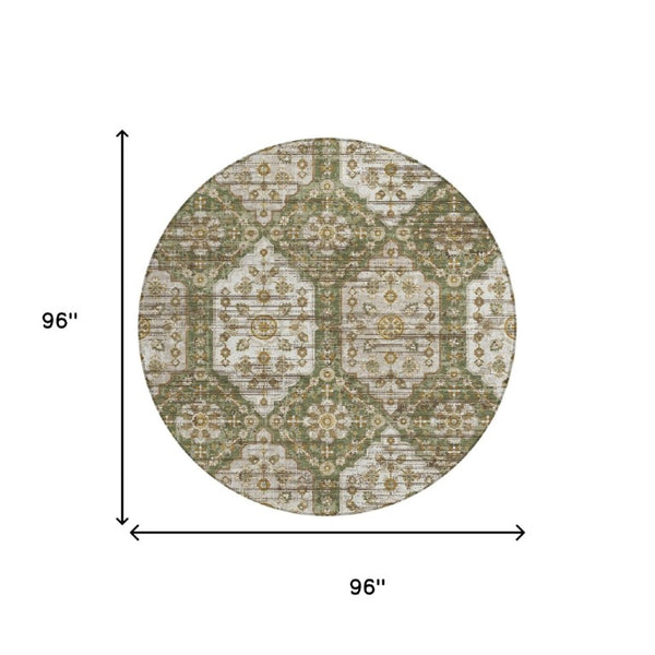 8 Foot Round Damask Polyester Area Rug Stain Resistant for Indoor Outdoor Use