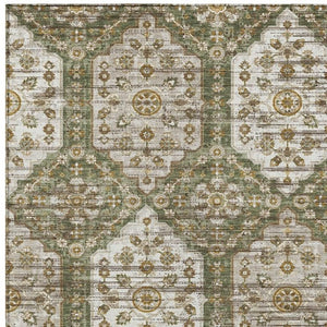 HomeRoots 10 X 14 Olive Damask Polyester Area Rug Stain Resistant Indoor Outdoor Patio 734715