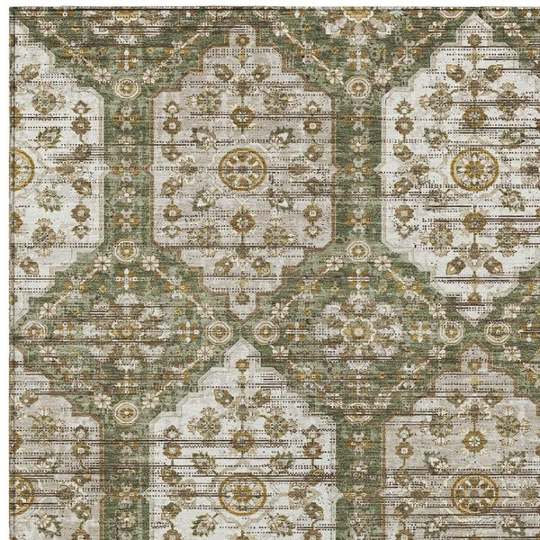 HomeRoots 10 X 14 Olive Damask Polyester Area Rug Stain Resistant Indoor Outdoor Patio 734715