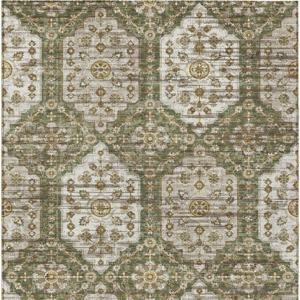 10 X 14 Olive Damask Polyester Area Rug Stain Resistant Indoor Outdoor Patio