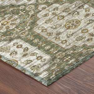 10 X 14 Olive Damask Polyester Area Rug Stain Resistant Indoor Outdoor Patio