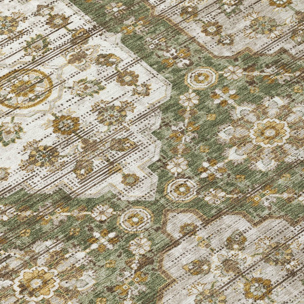 10 X 14 Olive Damask Polyester Area Rug Stain Resistant Indoor Outdoor Patio