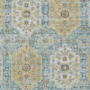 HomeRoots 5 X 8 Teal Pewter Damask Polyester Area Rug Stain Resistant Indoor Outdoor Use 734717