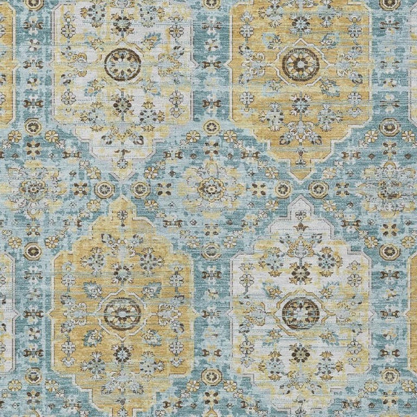 HomeRoots 5 X 8 Teal Pewter Damask Polyester Area Rug Stain Resistant Indoor Outdoor Use 734717
