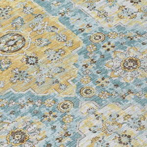 8 Ft Round Damask Polyester Area Rug Washable Teal Pewter Patio or Family Room