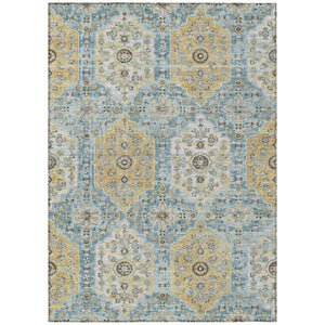 8 X 10 Teal Pewter Damask Polyester Area Rug Washable Stain Resistant Patio