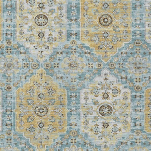 HomeRoots 8 X 10 Teal Pewter Damask Polyester Area Rug Washable Stain Resistant Patio 734719