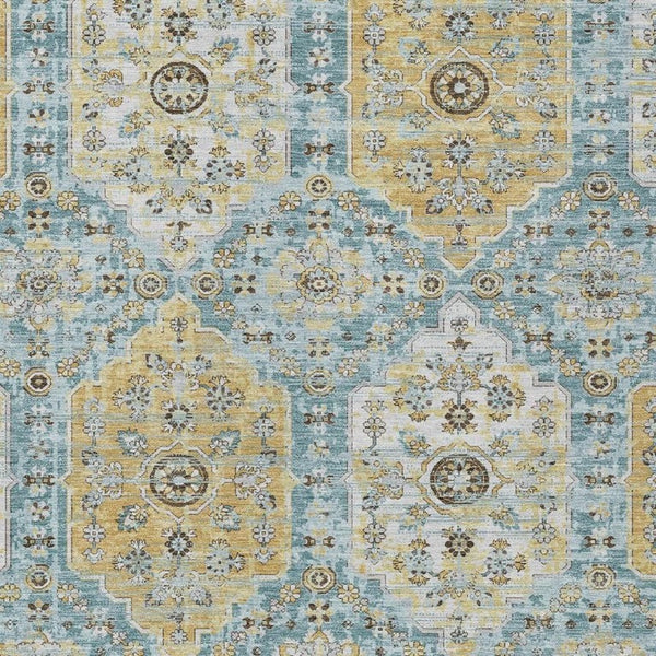 HomeRoots 8 X 10 Teal Pewter Damask Polyester Area Rug Washable Stain Resistant Patio 734719