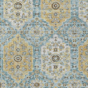 HomeRoots 9x12 Teal Pewter Damask Polyester Area Rug Stain Resistant for Patio or Living Room 734720