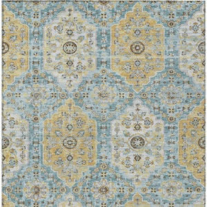 9x12 Teal Pewter Damask Polyester Area Rug Stain Resistant for Patio or Living Room