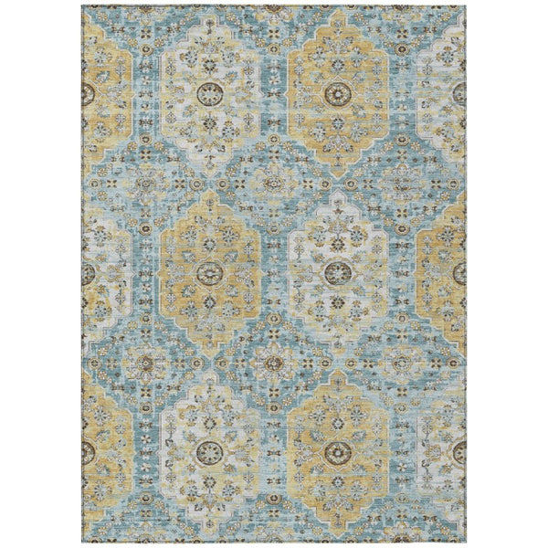 10 X 14 Teal Pewter Damask Polyester Area Rug Stain Resistant for Patio or Living