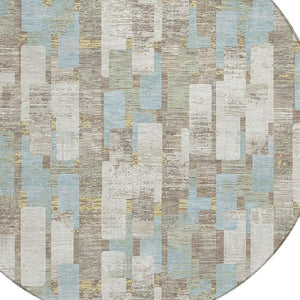 HomeRoots 8 Ft Round Geometric Polyester Area Rug Washable Ivory Khaki Patio Indoor 734736
