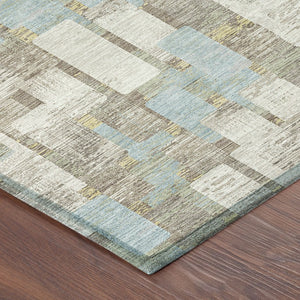 8 Ft Round Geometric Polyester Area Rug Washable Ivory Khaki Patio Indoor