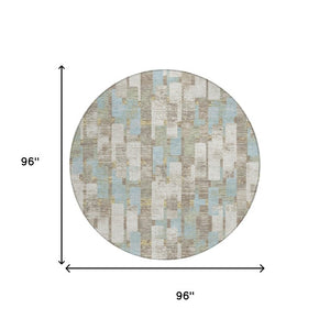 8 Ft Round Geometric Polyester Area Rug Washable Ivory Khaki Patio Indoor