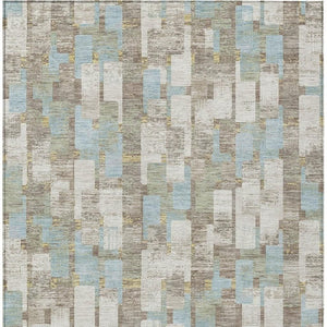 9 X 12 Ivory Khaki Geometric Polyester Area Rug Stain Resistant Indoor Outdoor