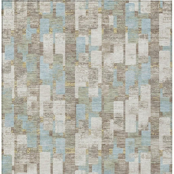 9 X 12 Ivory Khaki Geometric Polyester Area Rug Stain Resistant Indoor Outdoor
