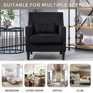 English Elm COOLMORE Modern Accent Chair with Corduroy Upholstery, Solid Wood Frame, Supportive Dual Pillows for Cozy Living Spaces Black W395P195364