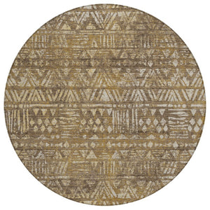 8 Foot Round Geometric Polyester Area Rug Washable and Pet Friendly Indoor Outdoor