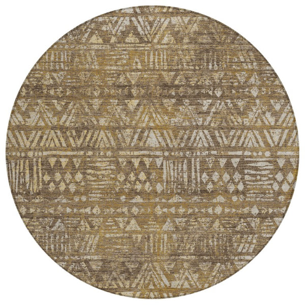 8 Foot Round Geometric Polyester Area Rug Washable and Pet Friendly Indoor Outdoor