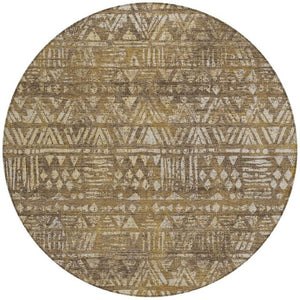 8 Foot Round Geometric Polyester Area Rug Washable and Pet Friendly Indoor Outdoor