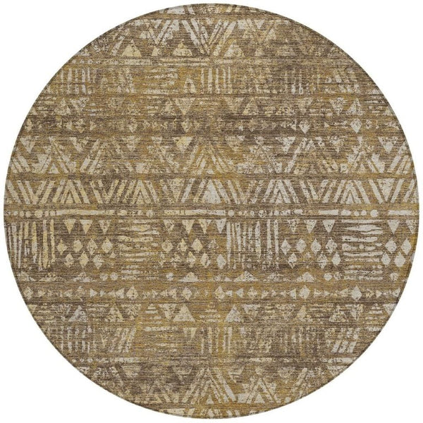 8 Foot Round Geometric Polyester Area Rug Washable and Pet Friendly Indoor Outdoor