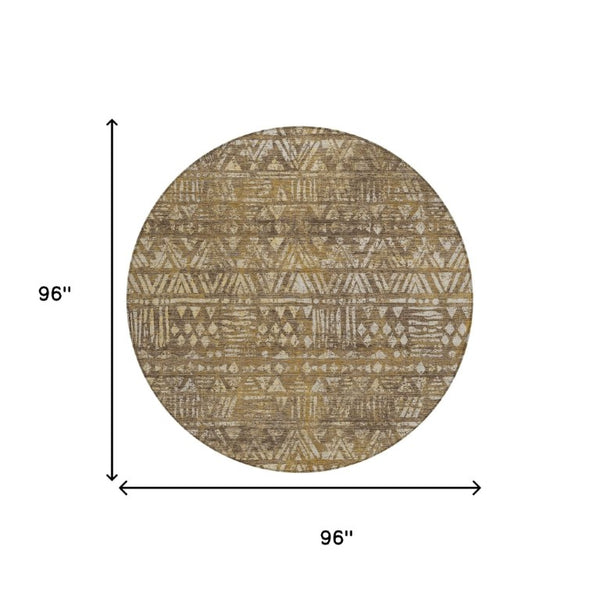 8 Foot Round Geometric Polyester Area Rug Washable and Pet Friendly Indoor Outdoor