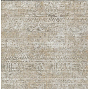 5x8 Ivory Beige Geometric Polyester Rug Washable Stain Resistant Indoor Outdoor Use
