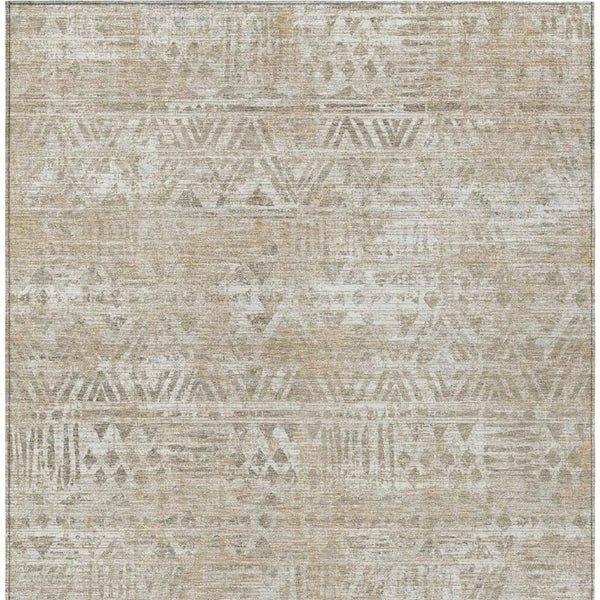 5x8 Ivory Beige Geometric Polyester Rug Washable Stain Resistant Indoor Outdoor Use