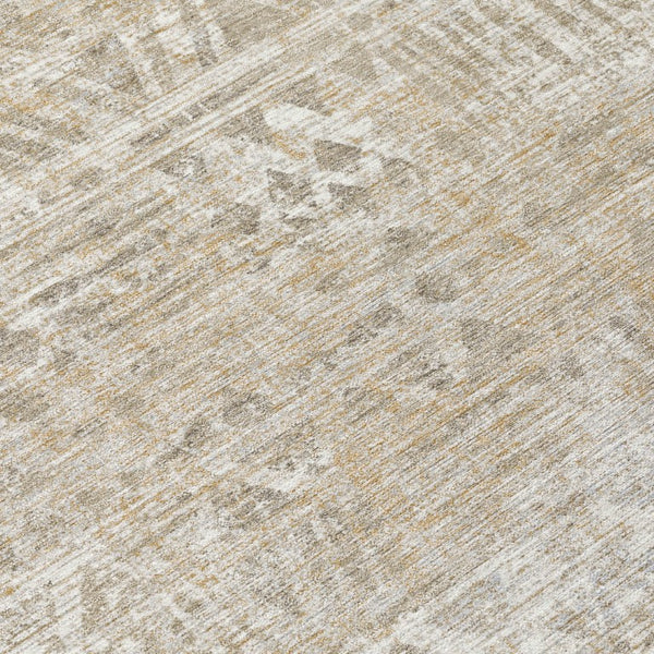 5x8 Ivory Beige Geometric Polyester Rug Washable Stain Resistant Indoor Outdoor Use