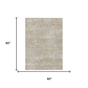 5x8 Ivory Beige Geometric Polyester Rug Washable Stain Resistant Indoor Outdoor Use