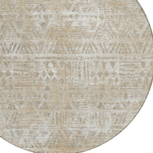 HomeRoots 8 Foot Round Geometric Polyester Area Rug Washable Indoor Outdoor Ivory Beige 734748