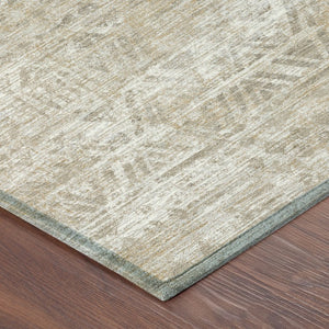 8 Foot Round Geometric Polyester Area Rug Washable Indoor Outdoor Ivory Beige