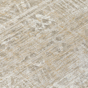 8 Foot Round Geometric Polyester Area Rug Washable Indoor Outdoor Ivory Beige