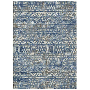 10 X 14 Navy Geometric Polyester Area Rug Washable Stain Resistant Indoor Outdoor Use
