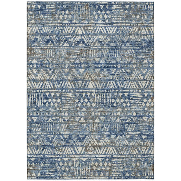 10 X 14 Navy Geometric Polyester Area Rug Washable Stain Resistant Indoor Outdoor Use
