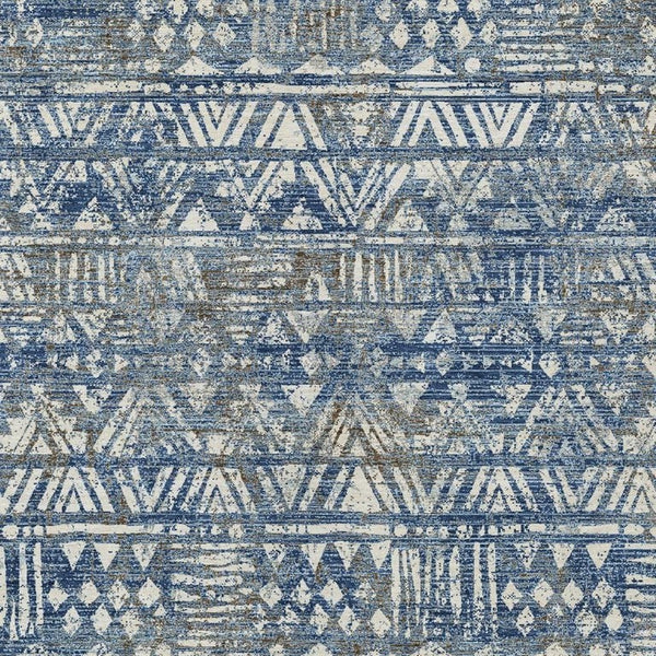 HomeRoots 10 X 14 Navy Geometric Polyester Area Rug Washable Stain Resistant Indoor Outdoor Use 734757