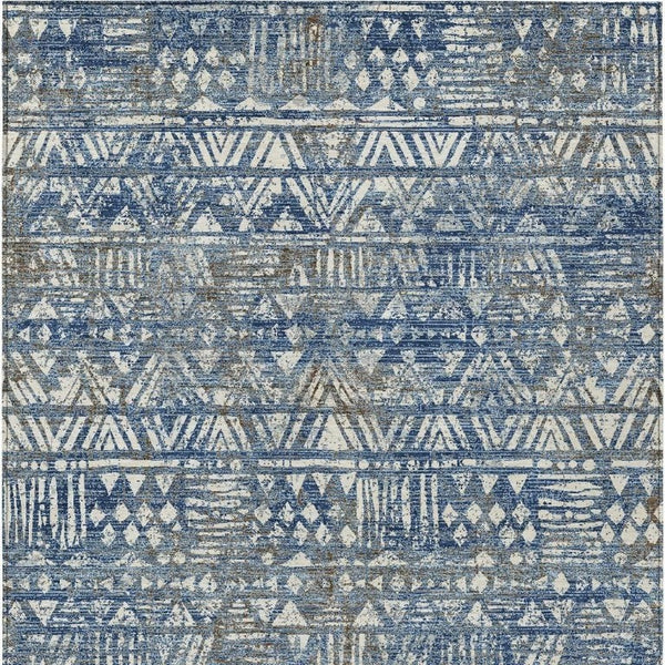 10 X 14 Navy Geometric Polyester Area Rug Washable Stain Resistant Indoor Outdoor Use