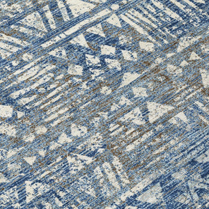 10 X 14 Navy Geometric Polyester Area Rug Washable Stain Resistant Indoor Outdoor Use