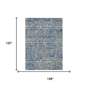 10 X 14 Navy Geometric Polyester Area Rug Washable Stain Resistant Indoor Outdoor Use
