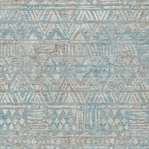 HomeRoots 5 X 8 Teal Pewter Geometric Polyester Washable Rug for Patio Porch or Living Room 734765