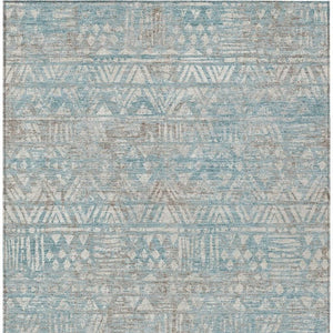 5 X 8 Teal Pewter Geometric Polyester Washable Rug for Patio Porch or Living Room