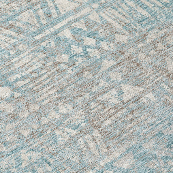 5 X 8 Teal Pewter Geometric Polyester Washable Rug for Patio Porch or Living Room