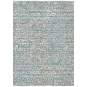 8x10 Teal Pewter Geometric Polyester Rug Washable for Patio Porch or Living Room