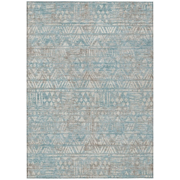 8x10 Teal Pewter Geometric Polyester Rug Washable for Patio Porch or Living Room
