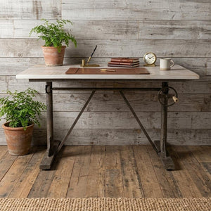 Adjustable Sit Stand Desk Solid Wood Iron Frame Modern Home Office Workstation