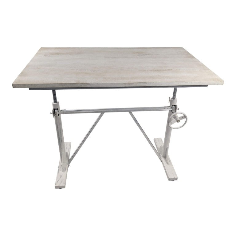 HomeRoots Adjustable Antiqued Trestle Standing Desk Solid Wood Iron Frame Home Office 734772